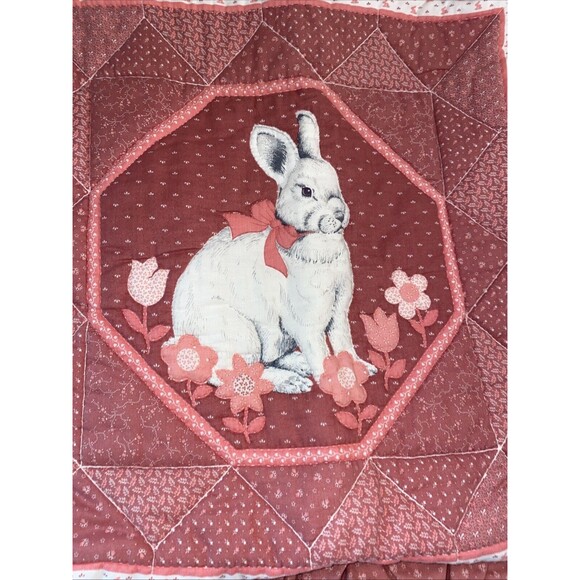 Rabbit Bunny pillow Case Quilted Vintage country Easter Ruffle 15x14 Spring - Picture 3 of 8